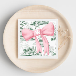 Servilleta De Papel Monograma Rosa Bow Chinoiserie Preppy Napkin