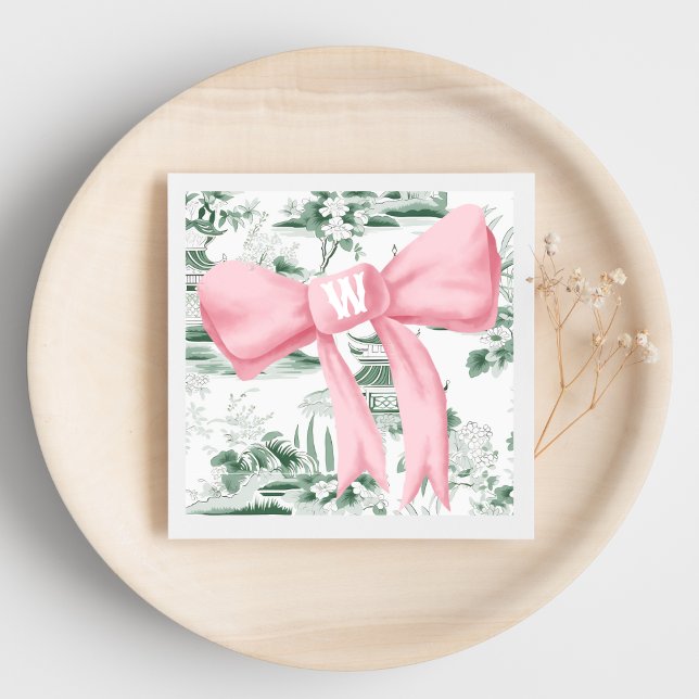 Servilleta De Papel Monograma Rosa Bow Chinoiserie Preppy Napkin (Subido por el creador)