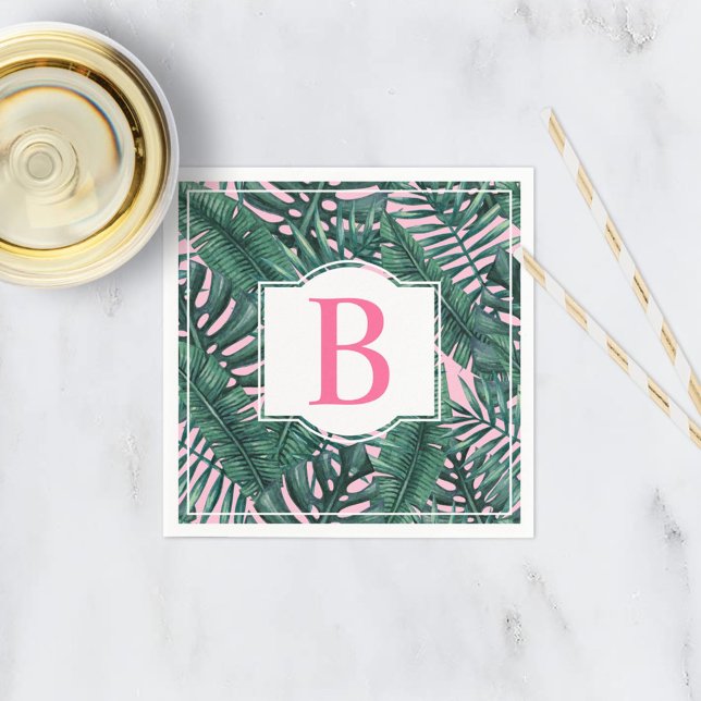 Servilleta De Papel Monograma rosa de hojas de palmera verde tropical (Subido por el creador)