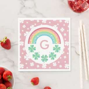 Servilleta De Papel Monograma rosado y lujoso arcoiris