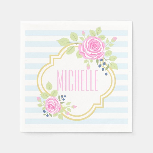 Servilleta De Papel Monograma Rosas Fancy Blueberry Paper Napkins (Anverso)