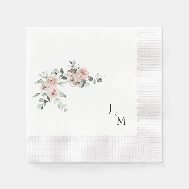 Servilleta De Papel Monograma Rubor Boda floral acuñado (Anverso)