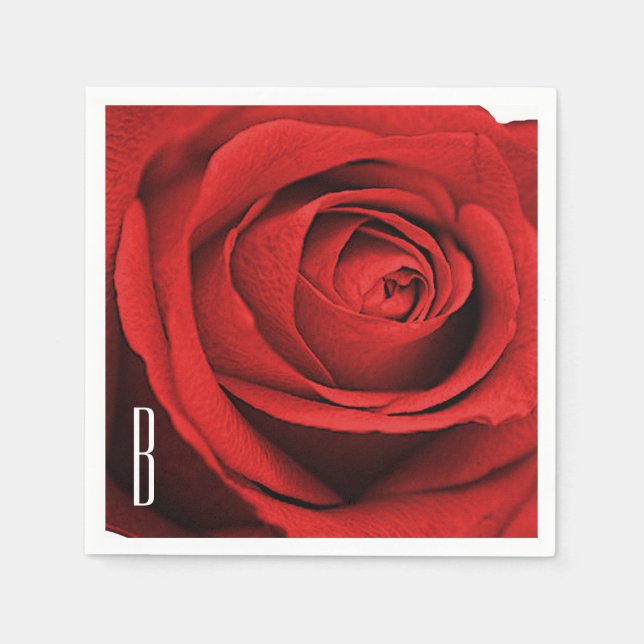 Servilleta De Papel Monograma Rústico de Glam Rojo Rosa Blanco (cualqu (Anverso)
