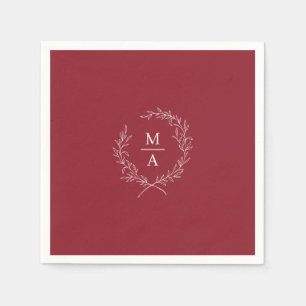 Servilleta De Papel Monograma Rústico Red Simple Elegante Laurel Wreat
