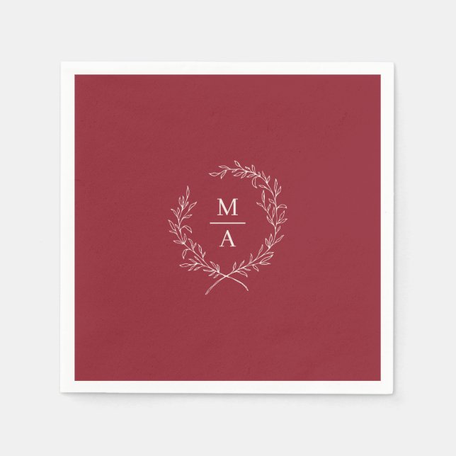 Servilleta De Papel Monograma Rústico Red Simple Elegante Laurel Wreat (Anverso)