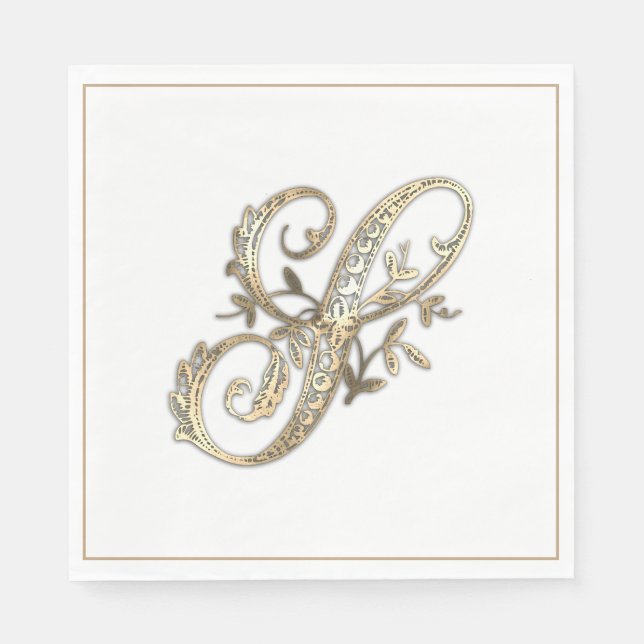 Servilleta De Papel Monograma S Dorado Ornamentado Antiguo (Anverso)
