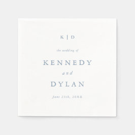 Servilleta De Papel Monograma simple de Boda azul turbio Minimalista