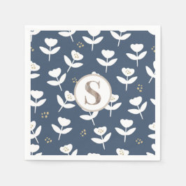 Servilleta De Papel Monograma simple de nombre floral azul y blanco li