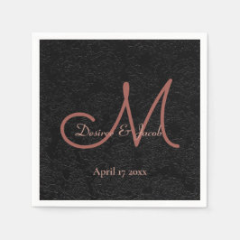 Servilleta De Papel Monograma simple de Rosa negro de boda elegante de