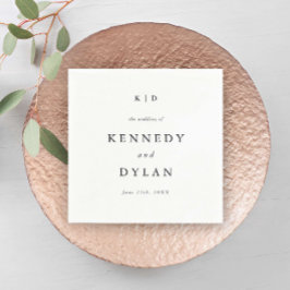 Servilleta De Papel Monograma simple Minimalista de Boda blanco y negr