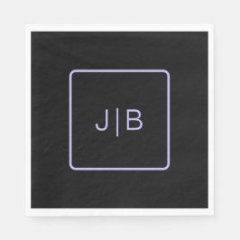 Servilleta De Papel Monograma simple y moderno negro y lavanda