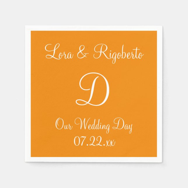 Servilleta De Papel Monograma Tangerine Elegante Papel Colorido (Anverso)