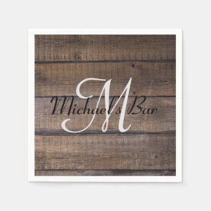 Servilleta De Papel Monograma único de Boda de madera rústica