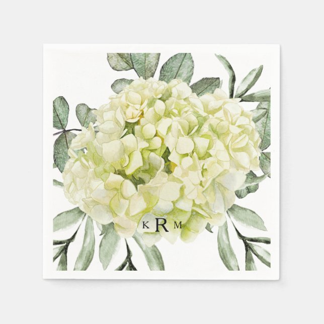 Servilleta De Papel Monograma único Hydrangea negro cóctel (Anverso)