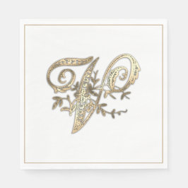 Servilleta De Papel Monograma V de Oro Ornato Vintage