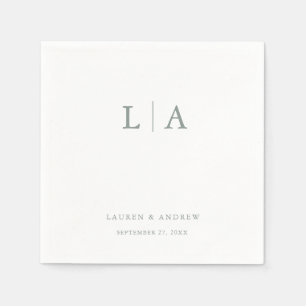 Servilleta De Papel Monograma verde sabio Elegante Boda simple