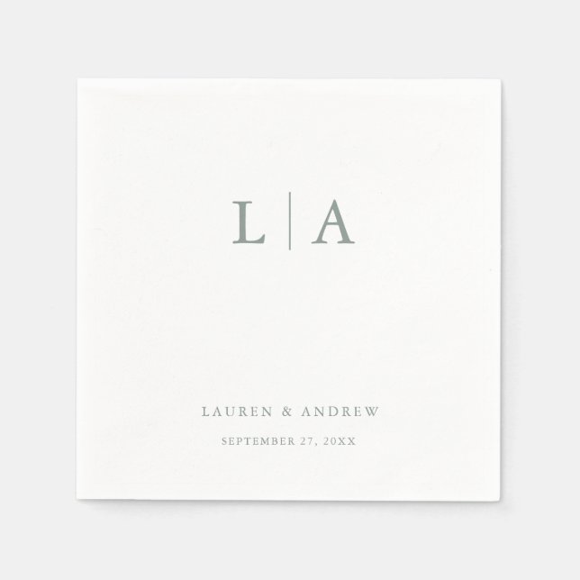 Servilleta De Papel Monograma verde sabio Elegante Boda simple (Anverso)