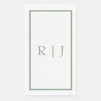 Monograma verde sabio Iniciales Boda simple blanco