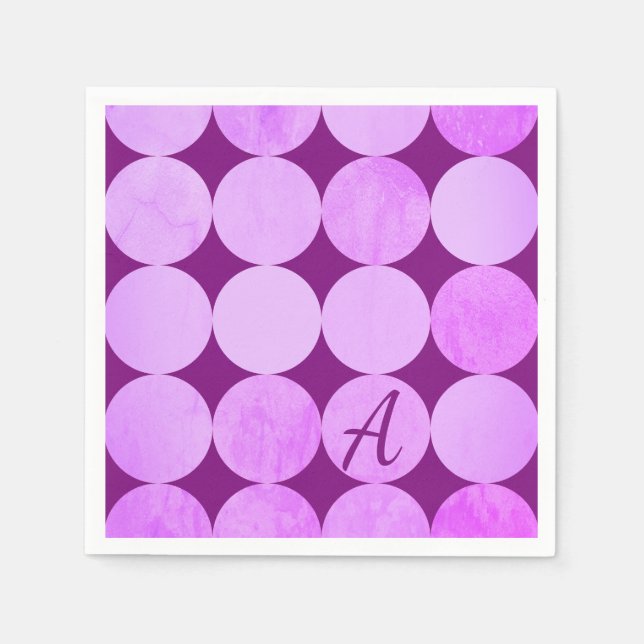 Servilleta De Papel Monograma violeta, púrpura y círculos rosados (Anverso)