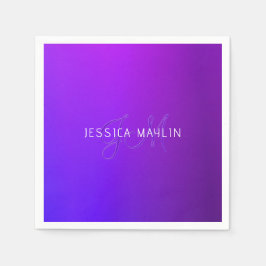 Servilleta De Papel Monograma y nombre de degradado púrpura moderno