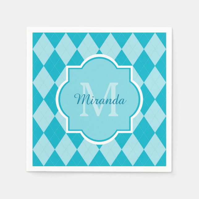 Servilleta De Papel Monograma y nombre de girasol preppy Turquoise Arg (Anverso)