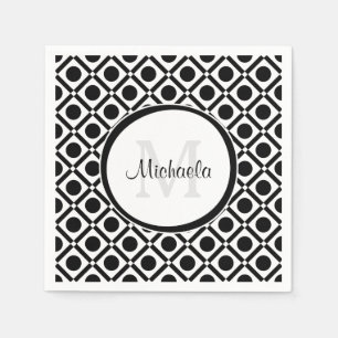 Servilleta De Papel Monograma y nombre geométricos modernos en blanco