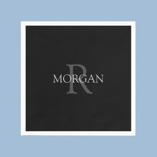 Servilleta De Papel Monograma y nombre, negro de moda con texto gris