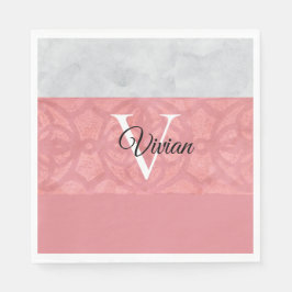 Servilleta De Papel Monogramación De Batik Rosa Ruddy Y Acuarela Gris
