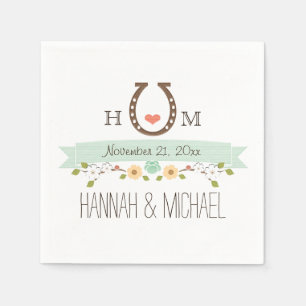 Servilleta De Papel Monogramada Mint Green Horseshoe Heart Boda