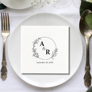 Servilleta De Papel Monogramado Boda Botánico Floral de mano dibujado