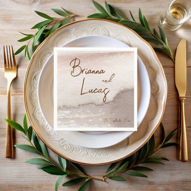 Servilleta De Papel Monogramado boda de la acuarela de terracota marró (Brown terracotta watercolor wedding monogrammed napkins template personalized wedding napkins)