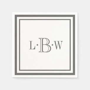 Servilleta De Papel Monogramado de borde gris clásico