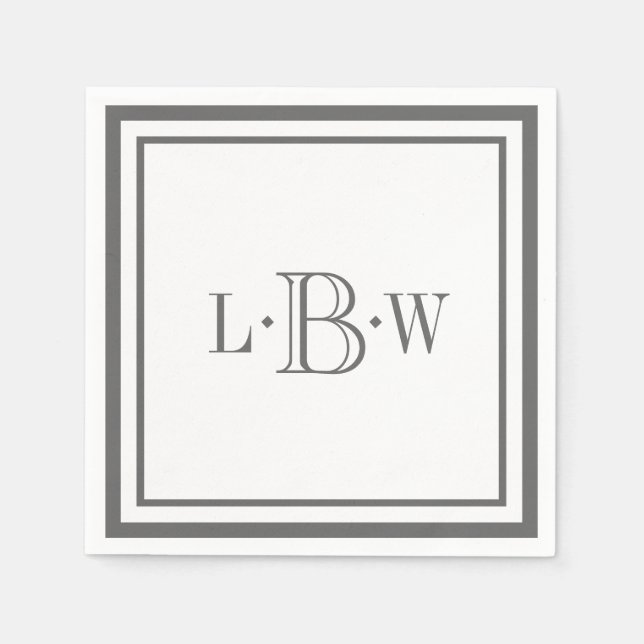 Servilleta De Papel Monogramado de borde gris clásico (Anverso)