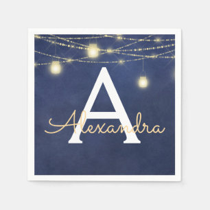 Servilleta De Papel Monogramado de Mason Jar y String Lights
