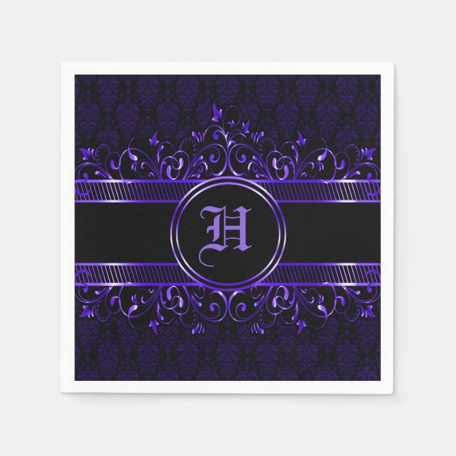 Servilleta De Papel Monogramado gótico negro y morado (Anverso)