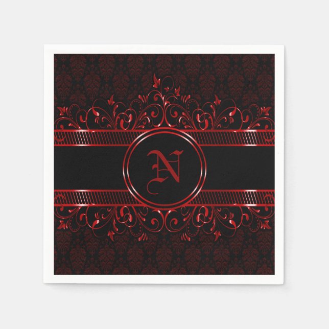 Servilleta De Papel Monogramado gótico negro y rojo (Anverso)