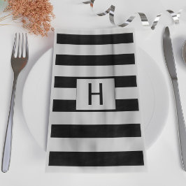 Servilleta De Papel Monogramado moderno con rayas blancas y negras