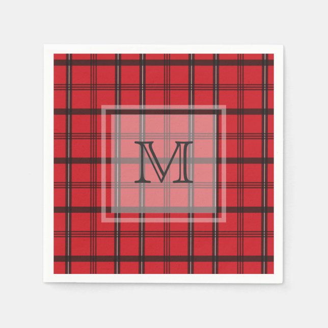 Servilleta De Papel Monogramado Red y Negro Tartán Placa (Anverso)