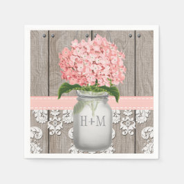 Servilleta De Papel Monogramado rosa Rubor Hydrangea Mason Jar