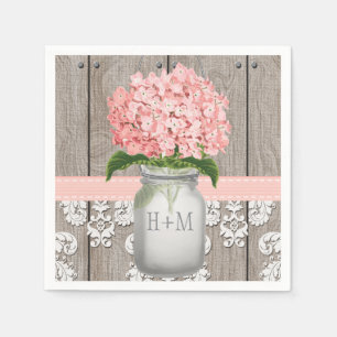 Servilleta De Papel Monogramado rosa Rubor Hydrangea Mason Jar