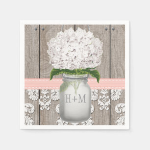 Servilleta De Papel Monogramado rosa Rubor Hydrangea Mason Jar