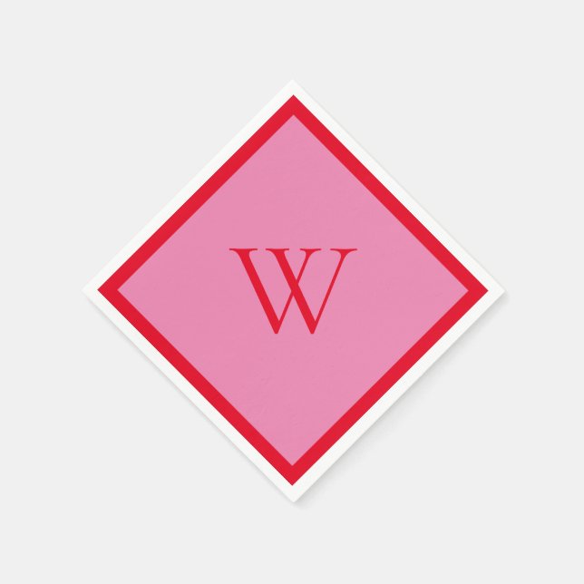 Servilleta De Papel Monogramado rosa y rojo brillante (Borde)