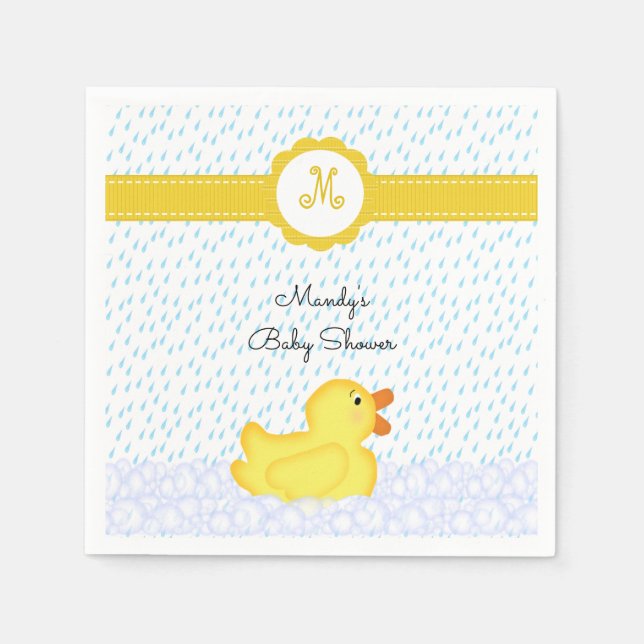 Servilleta De Papel Monogramado Rubber Ducky Baby Shower Napkins (Anverso)