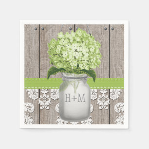Servilleta De Papel Monogramado verde Hydrangea Mason Jar