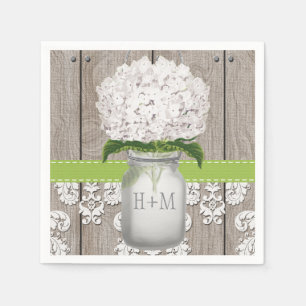 Servilleta De Papel Monogramado verde Hydrangea Mason Jar