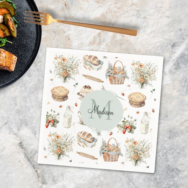 Servilleta De Papel Monogramado Whimsical Floral Strawberry (In situ)