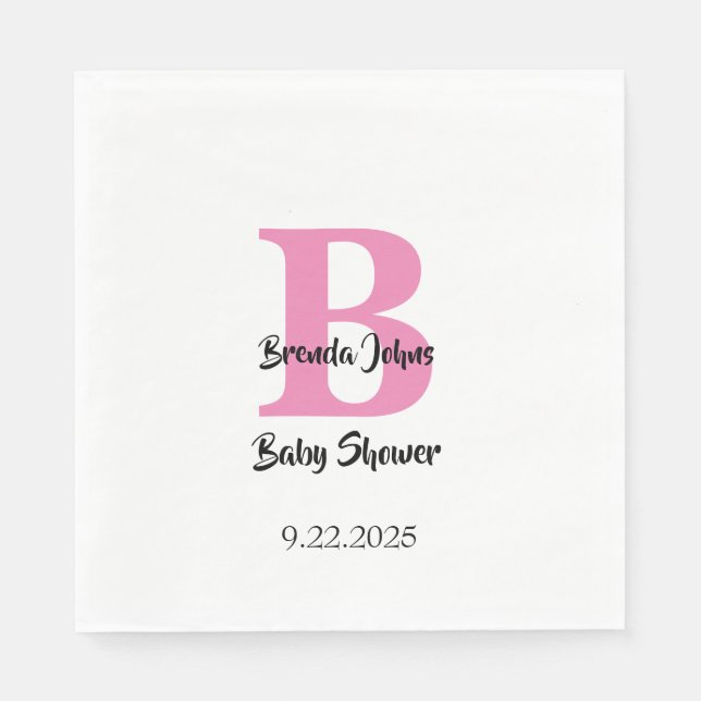 Servilleta De Papel Monogramas Baby Shower blanco rosado lindo elegant (Anverso)