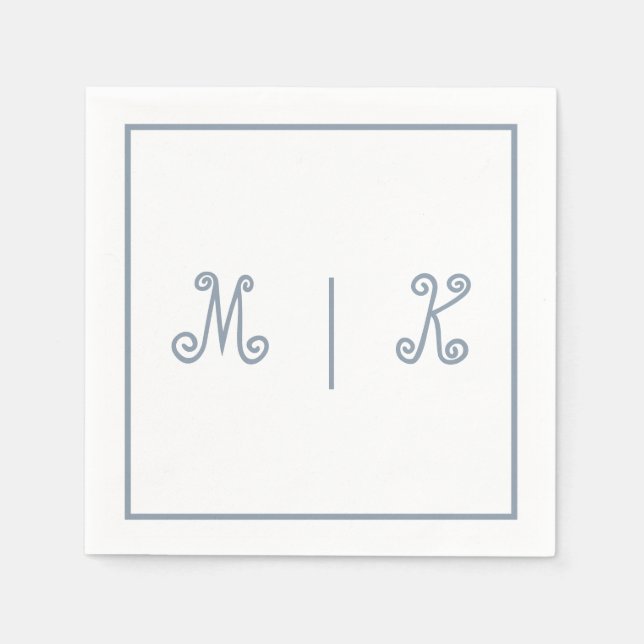 Servilleta De Papel Monogramas Dusty Blue Guay Script Boda moderno (Anverso)