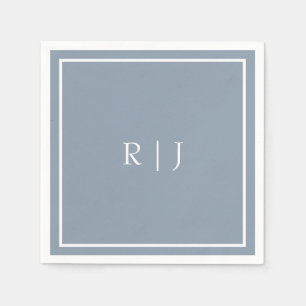 Servilleta De Papel Monogramas Dusty Blue White Initials Boda simple