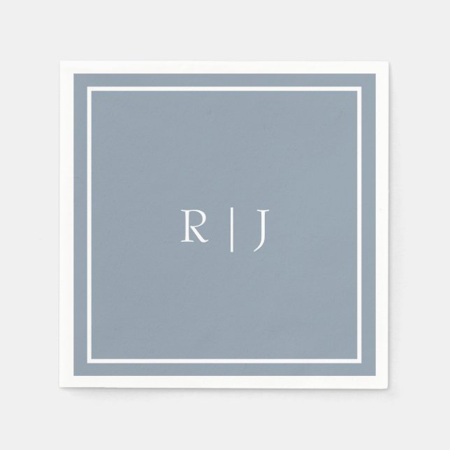 Servilleta De Papel Monogramas Dusty Blue White Initials Boda simple (Anverso)